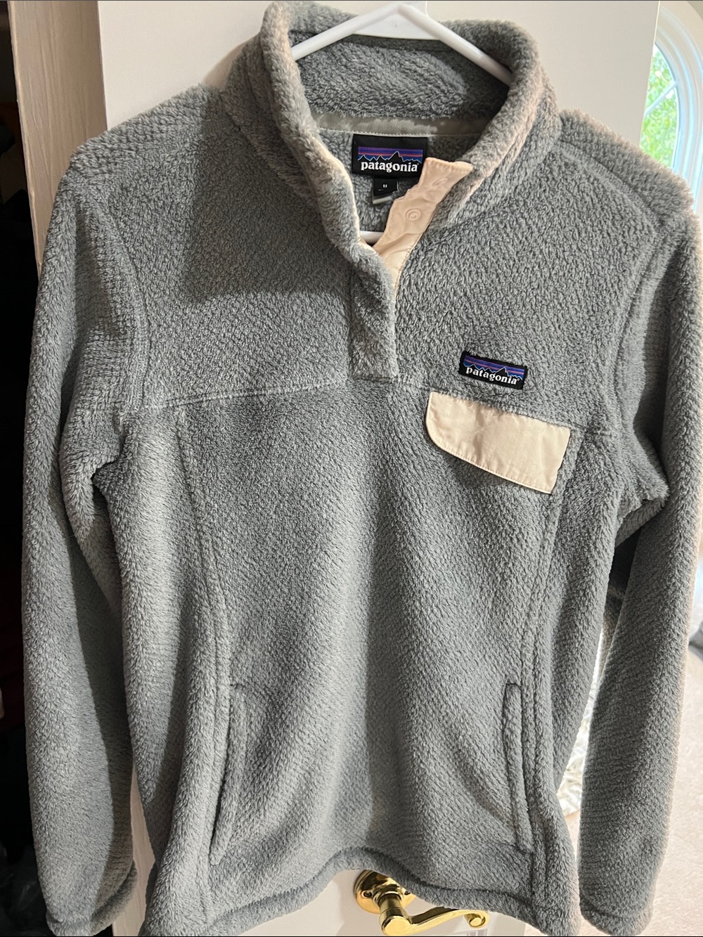 Patagonia Gray Snap-Up Fleece Pullover with Cream Snap Placket
